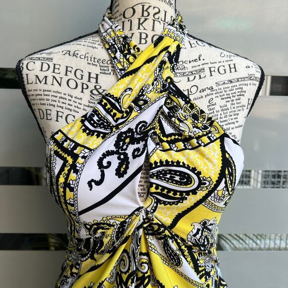 Cache Vintage Y2K Paisley Criss Cross Halter Dress Size XS - Picture 5 of 10